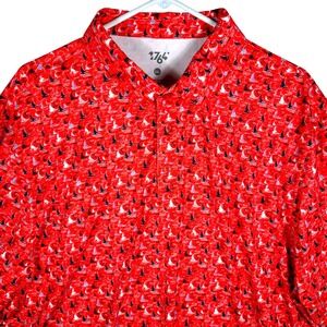 1764 Sailboat Print Performance Polo Mens 2XL Nautical Short Sleeve Golf Shirt